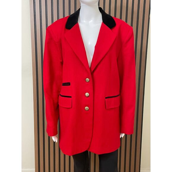 Vintage DUMAS Red Wool Fox Hunting Riding L Jacket Women’s Velvet Collar Lady - Picture 1 of 9